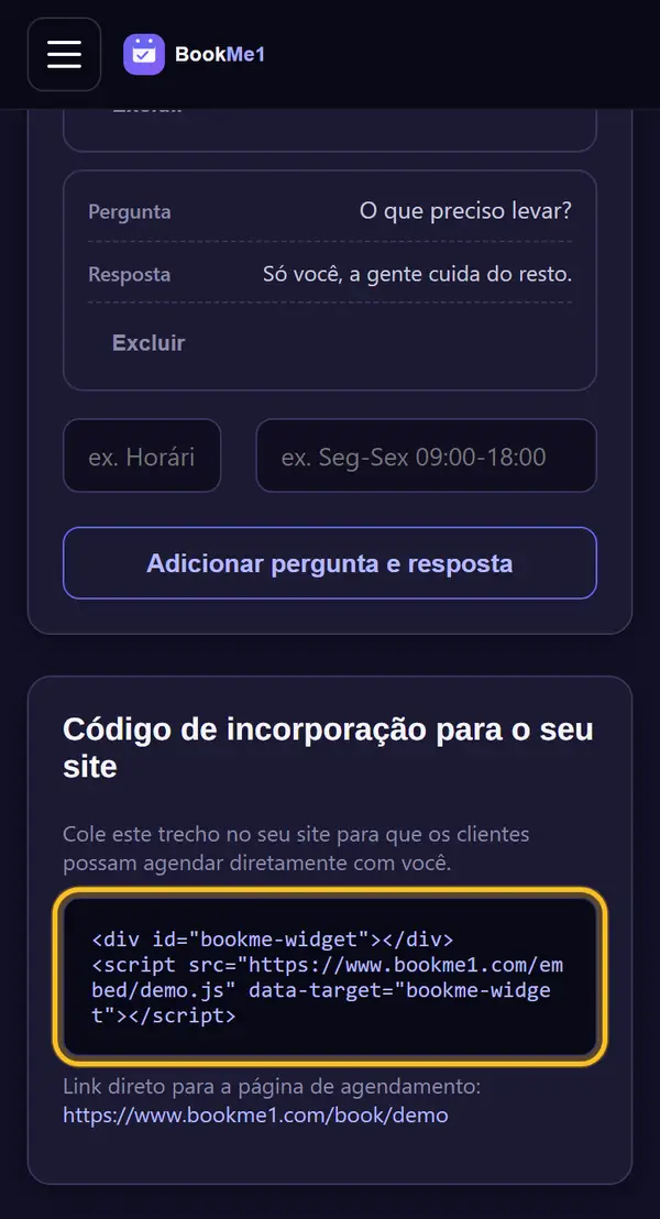 Copie o código