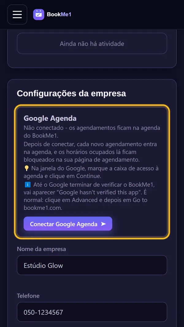 Abra as configurações