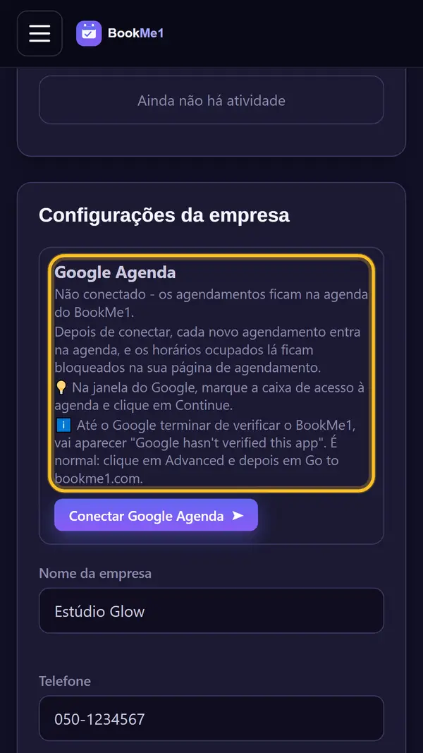 Permita o acesso e escolha um calendário