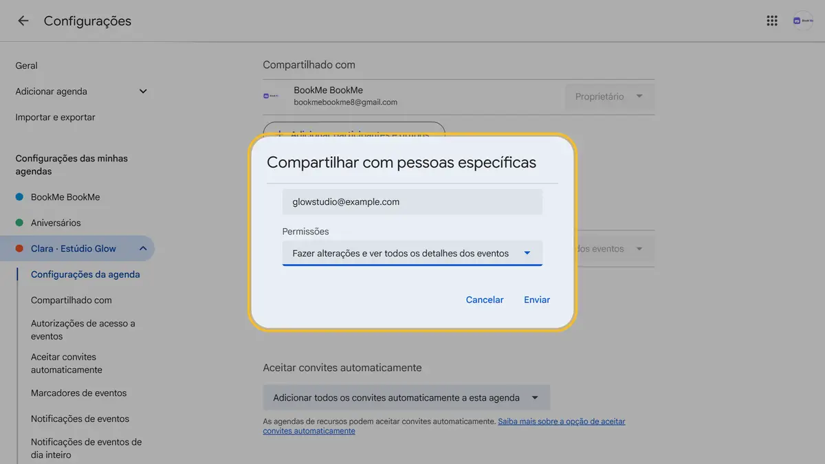 A agenda é de outra conta Google? Compartilhe