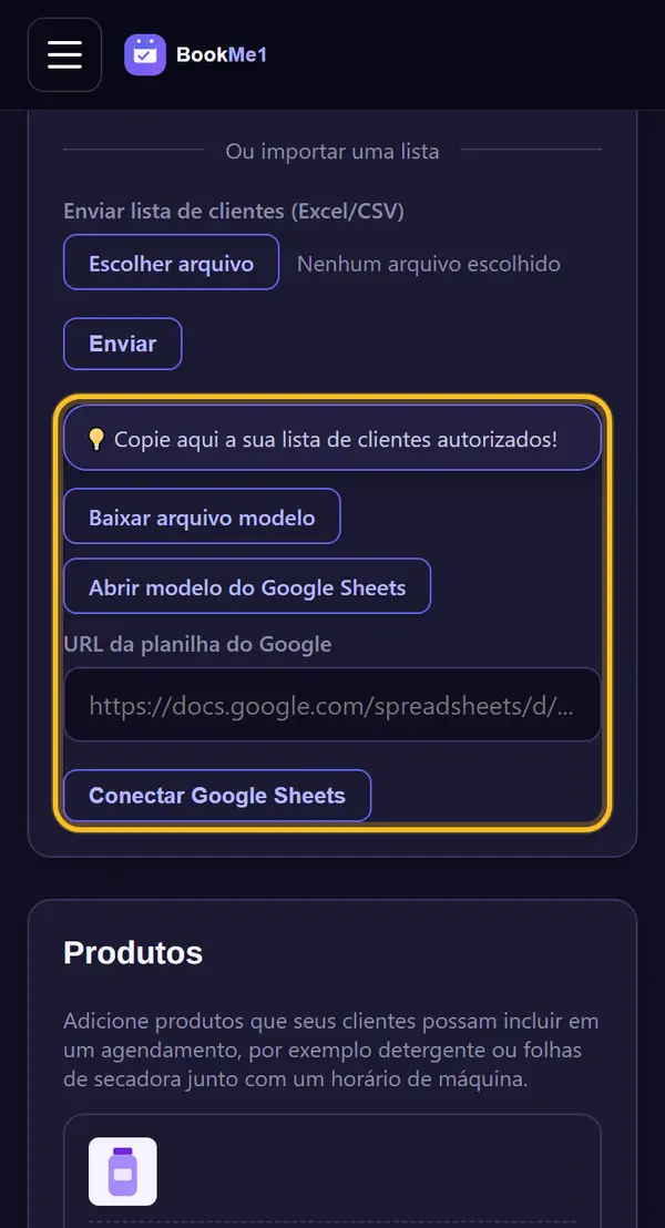 Ou conecte o Google Sheets