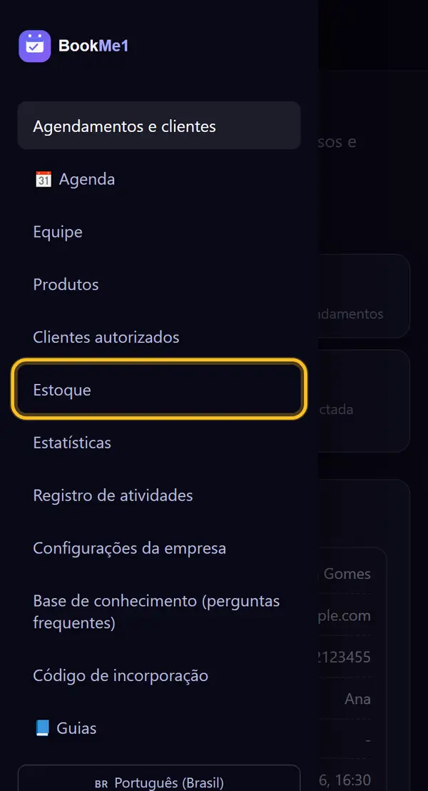 Abra "Estoque"