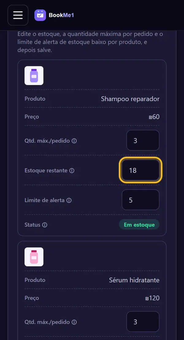 Atualize o estoque