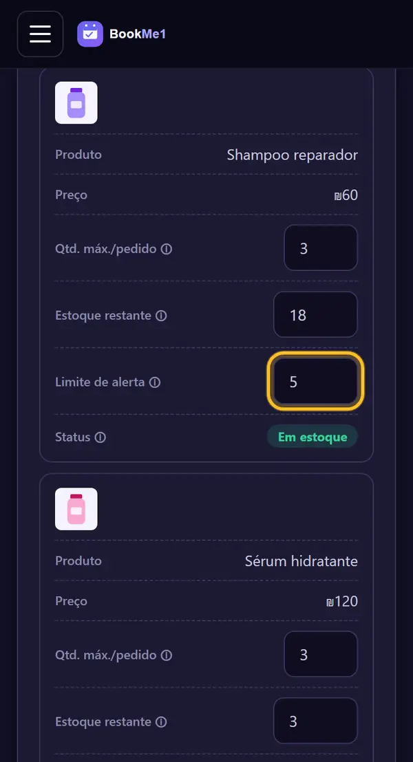 Defina um limite de alerta