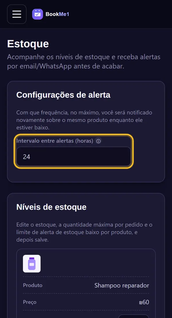Escolha de quanto em quanto tempo avisar