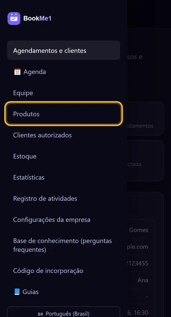 Abra "Produtos"