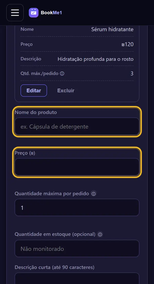 Nome e preço