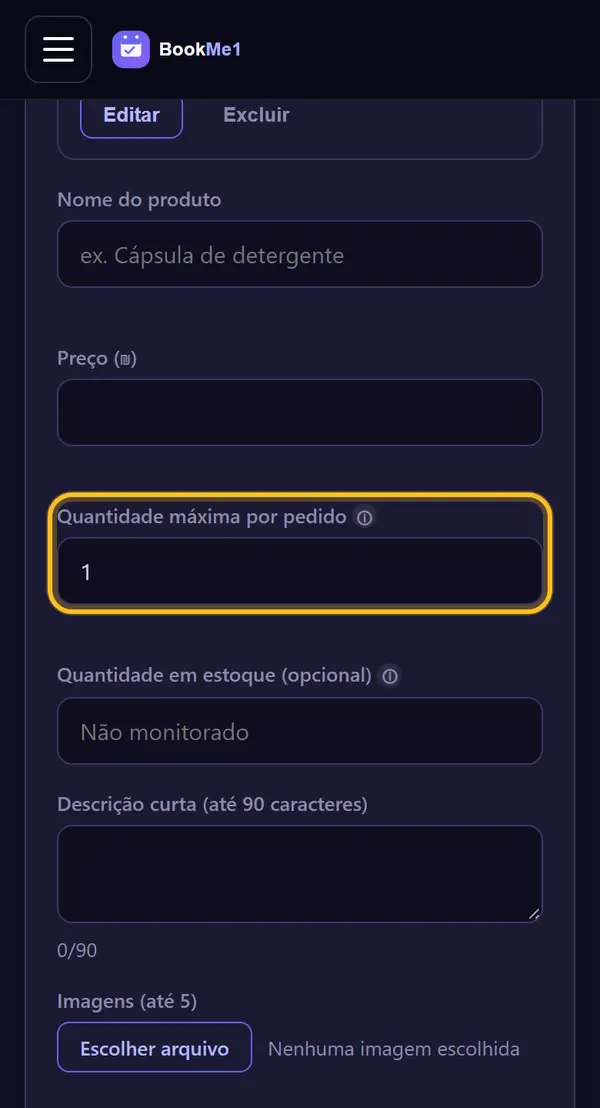 Quantidade máxima por agendamento