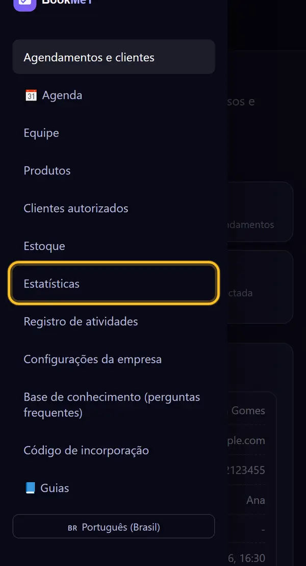 Abra "Estatísticas"