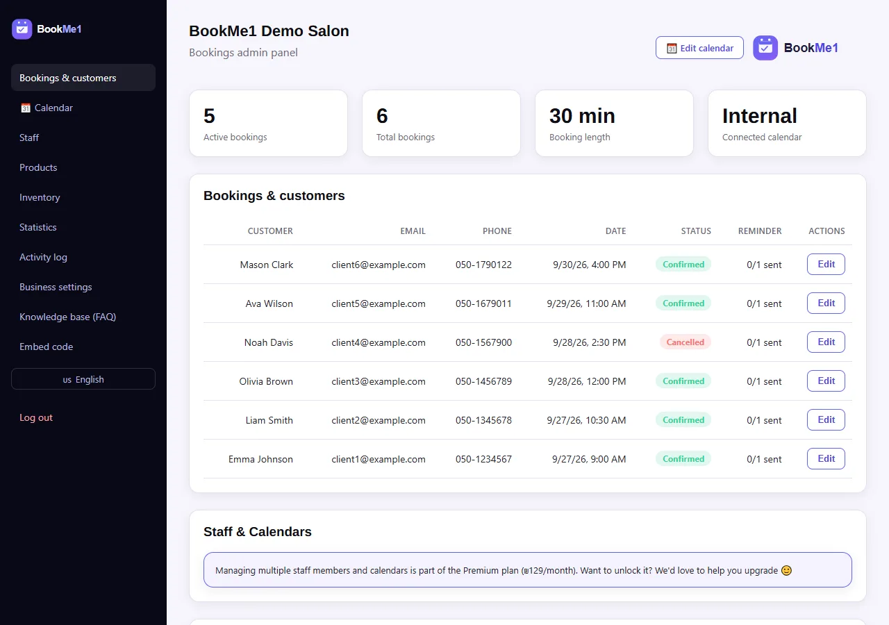 Business admin panel