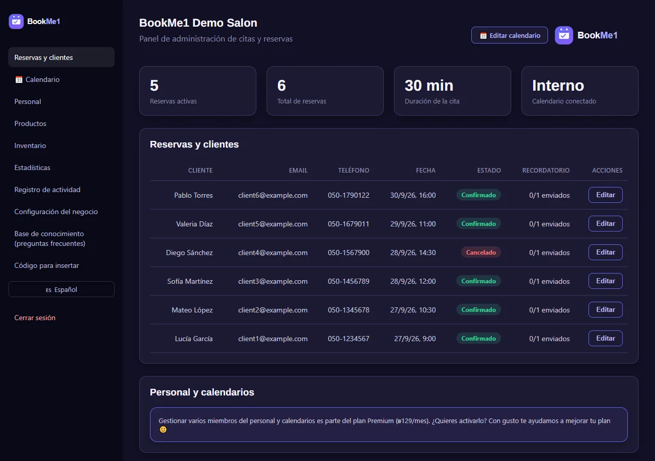 Business admin panel