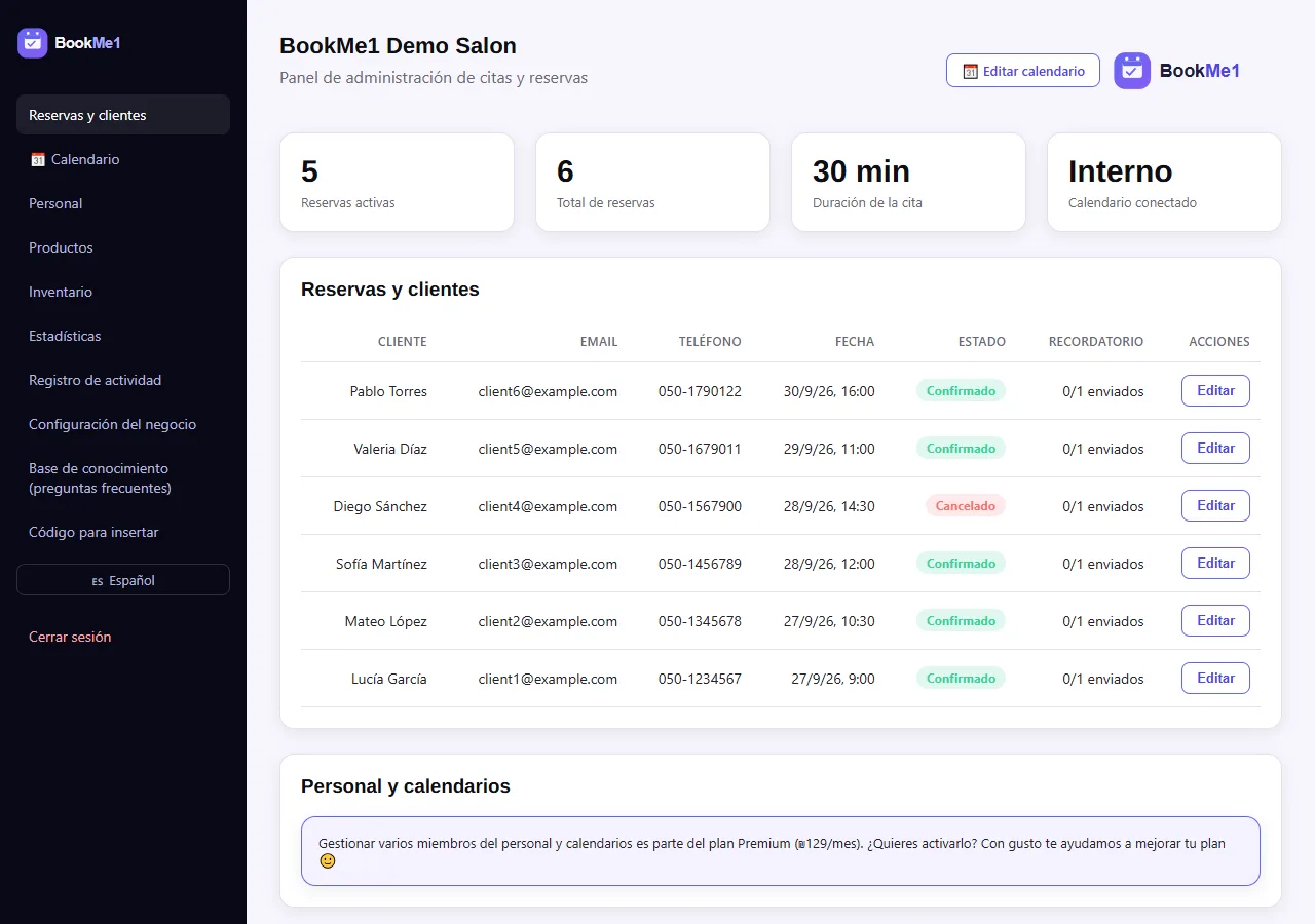 Business admin panel