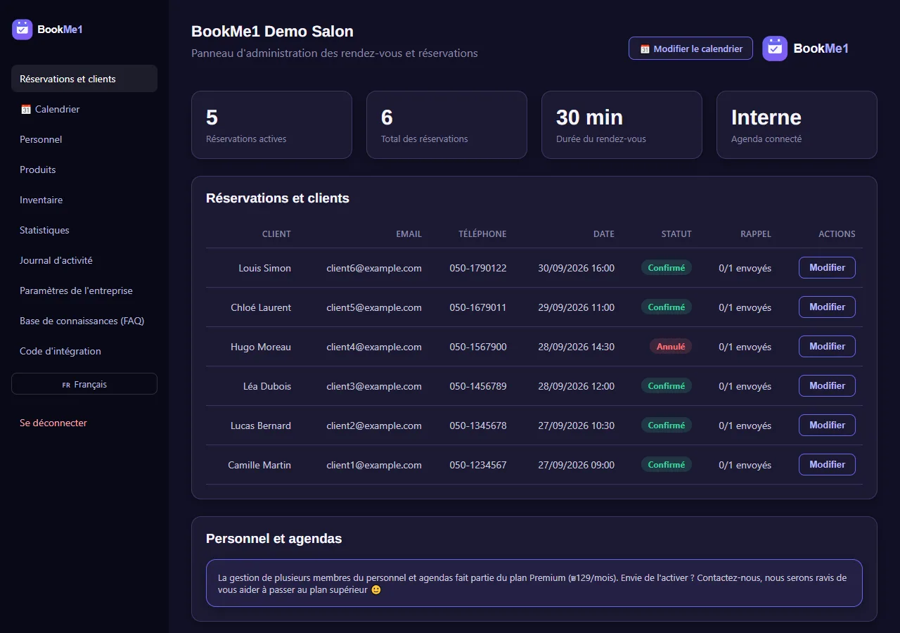 Business admin panel