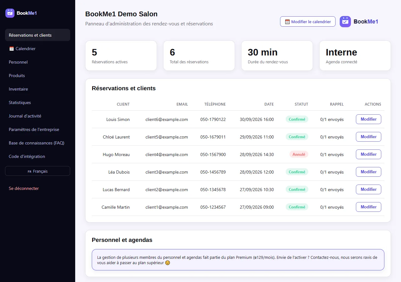 Business admin panel