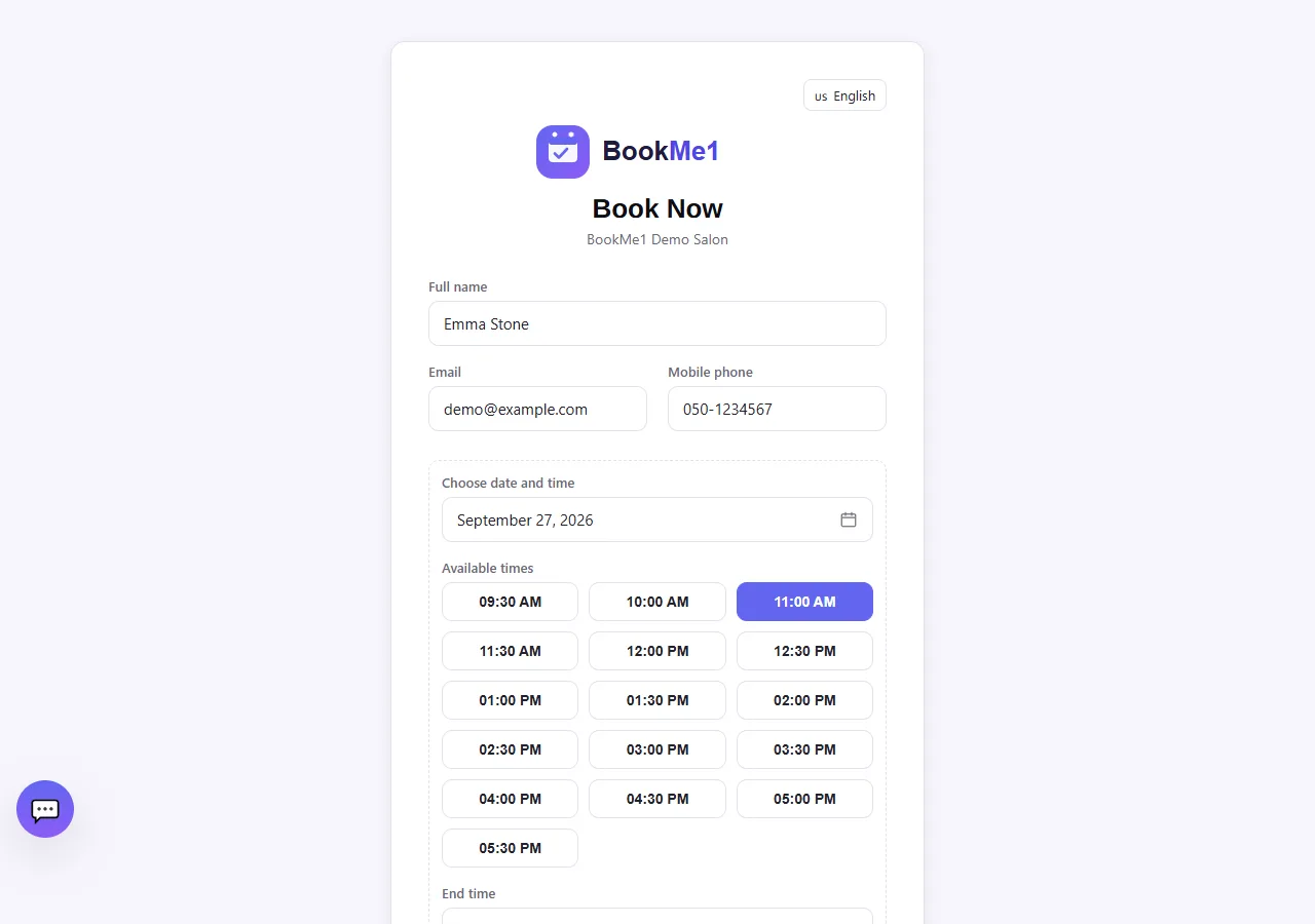 Booking page