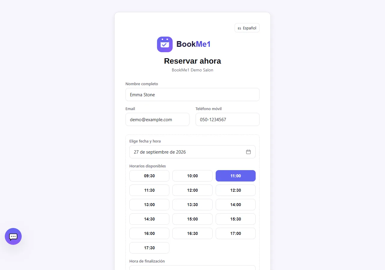 Booking page