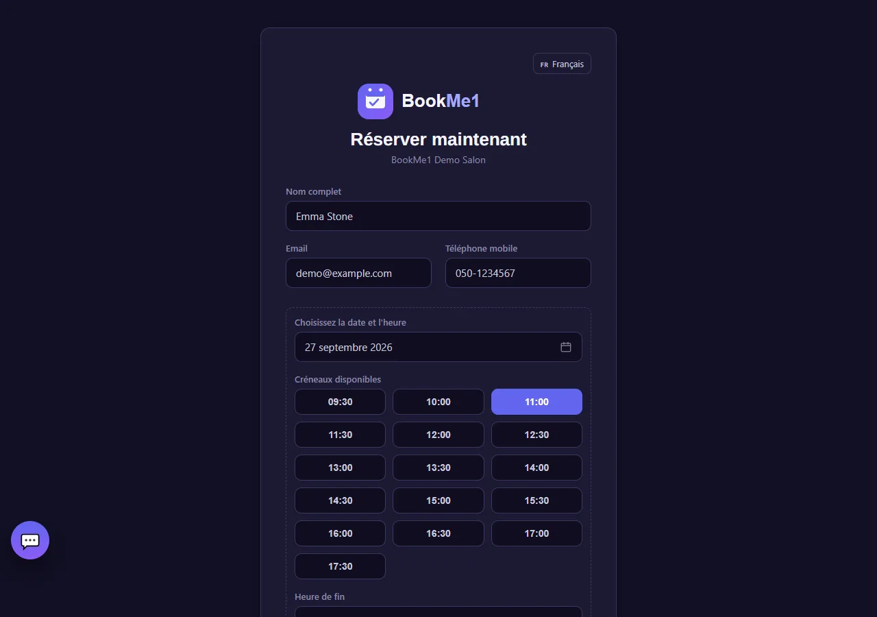 Booking page