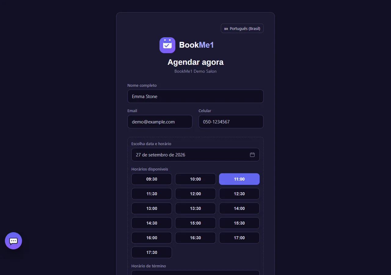 Booking page